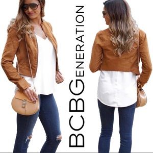 NWOT BCBG Gorg Cropped Jacket | Brown Suede-like Material | Size Small